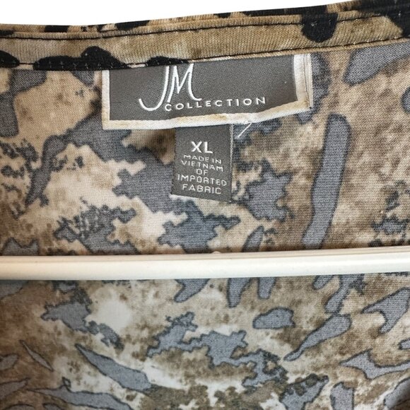 JM Collection XL Polyester Lined Animal Print Deep V-Neck Pull On Brown Black - Picture 7 of 7